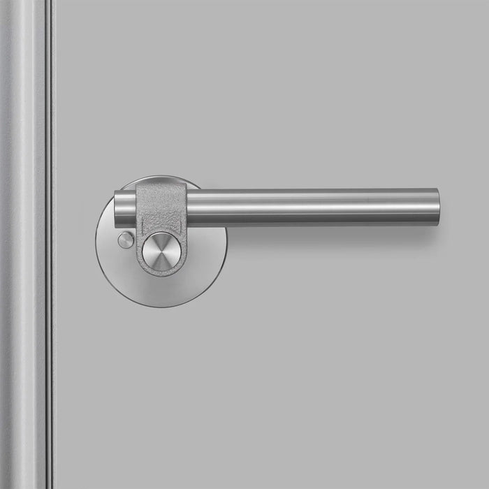Front profile of Buster + Punch Cast Privacy Door Handle Set in Steel finish