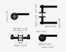 Technical dimensions drawing of Buster + Punch Cast Privacy Door Handle Set