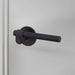 Close-up of Buster + Punch Cast Privacy Door Handle Set in Welders Black finish