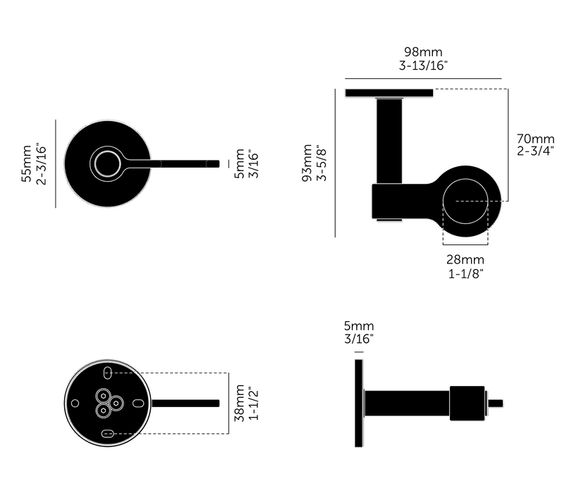 Technical dimensions drawing of Buster + Punch Cast single dispenser soap holder