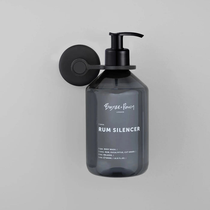 Buster + Punch Cast single dispenser soap holder in welders black finish holding soap dispenser bottle