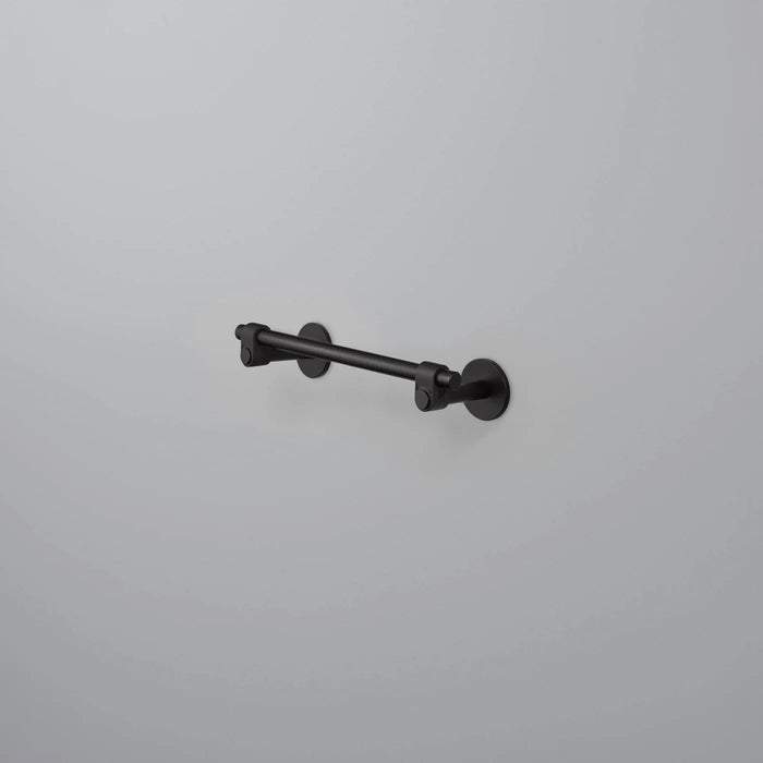 Angled view of small Buster + Punch Cast towel rail in welders black finish
