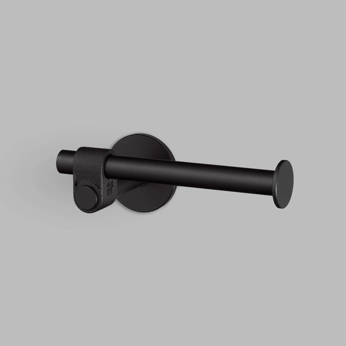 Front view of Buster + Punch Cast toilet roll holder in welders black finish