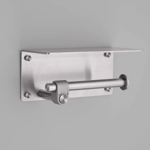 Buster + Punch Cast toilet roll holder with shelf in steel finish
