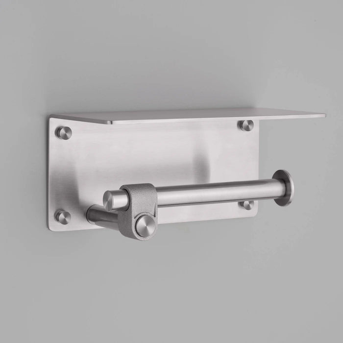 Buster + Punch Cast toilet roll holder with shelf in steel finish