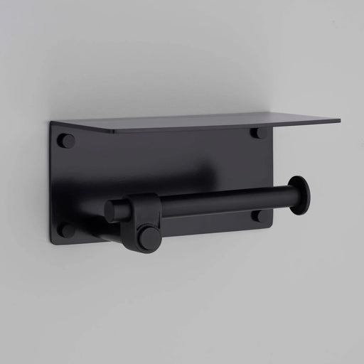 Buster + Punch Cast toilet roll holder with shelf in welders black finish