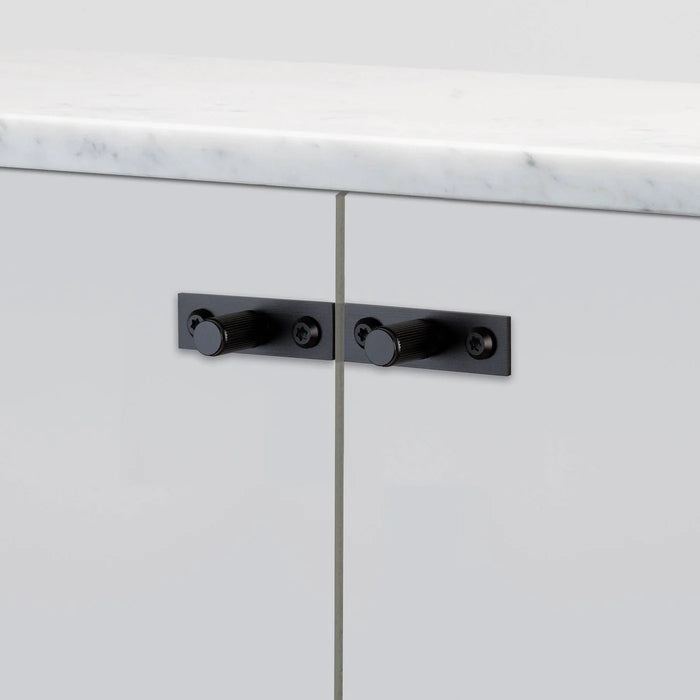 Close uo view of Buster + Punch Furniture Knob Plate Linear in Black finish