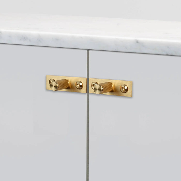 Front view of Buster + Punch Furniture Knob Plate Linear in Brass finish