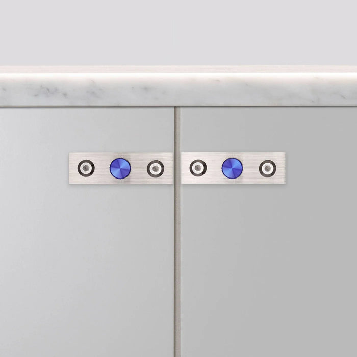 Wide cabinet view with Buster + Punch Linear Burnt Steel knob plates