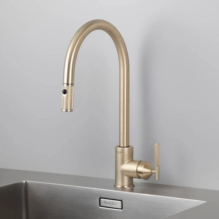 Buster + Punch linear pull-out kitchen faucet in brass finish