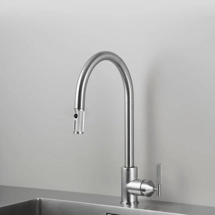 Buster + Punch linear pull-out kitchen faucet in steel finish