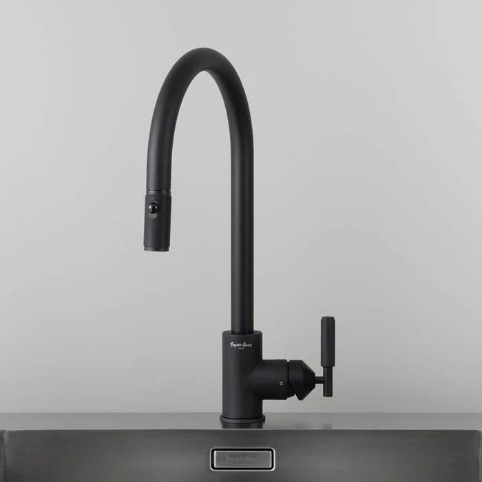 Buster + Punch linear pull-out kitchen faucet in welder's black finish