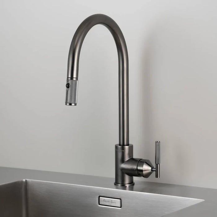 Buster + Punch linear pull-out kitchen faucet in gun metal finish