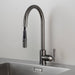 Front view of Buster + Punch gun metal kitchen faucet with pull-out spray
