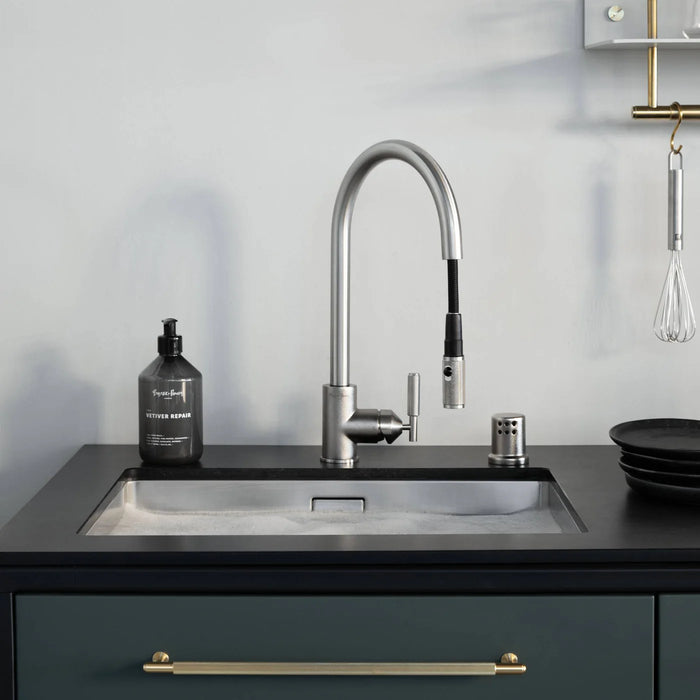 Buster + Punch steel kitchen faucet in contemporary kitchen setting