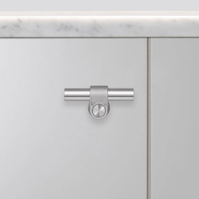 Horizontal view of Buster + Punch T-Bar CAST cabinet knob in steel finish