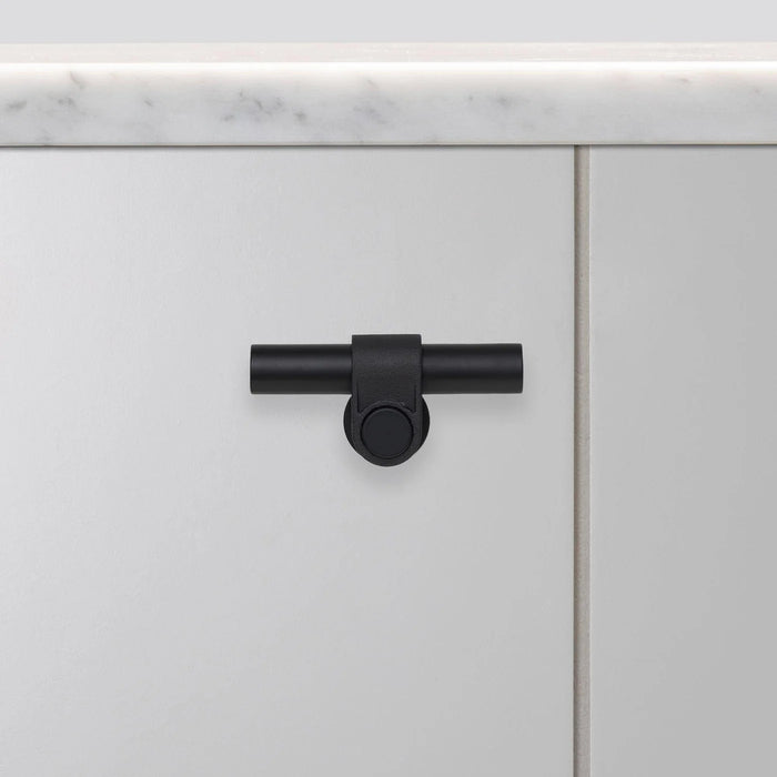 Horizontal view of Buster + Punch T-Bar CAST cabinet knob in Welders Black finish