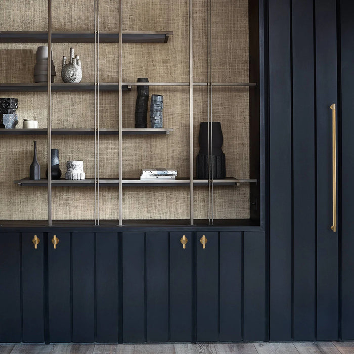 Buster + Punch T-Bar PLATE Cross brass hardware featured in modern shelving cabinetry