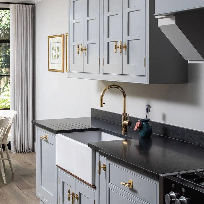 Buster + Punch T-Bar PLATE Cross brass cabinet hardware styled in a modern luxury kitch