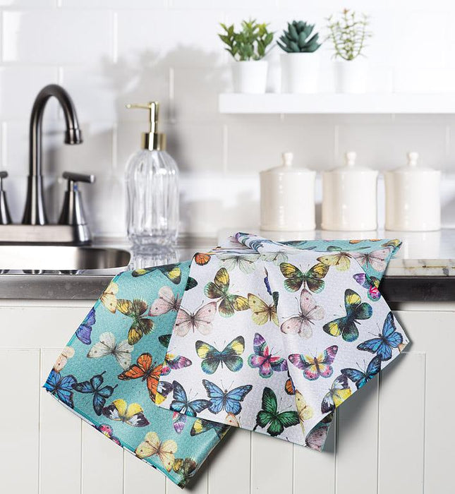 Butterfly kitchen towels in modern kitchen near sink stylish colorful dish towels