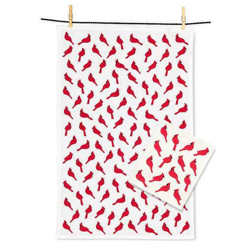 cardinals dishcloth and kitchen towel set hanging display