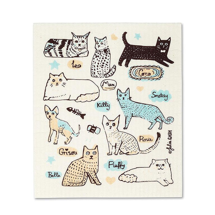 Swedish dishcloth set with multiple cat illustrations eco friendly reusable cloth