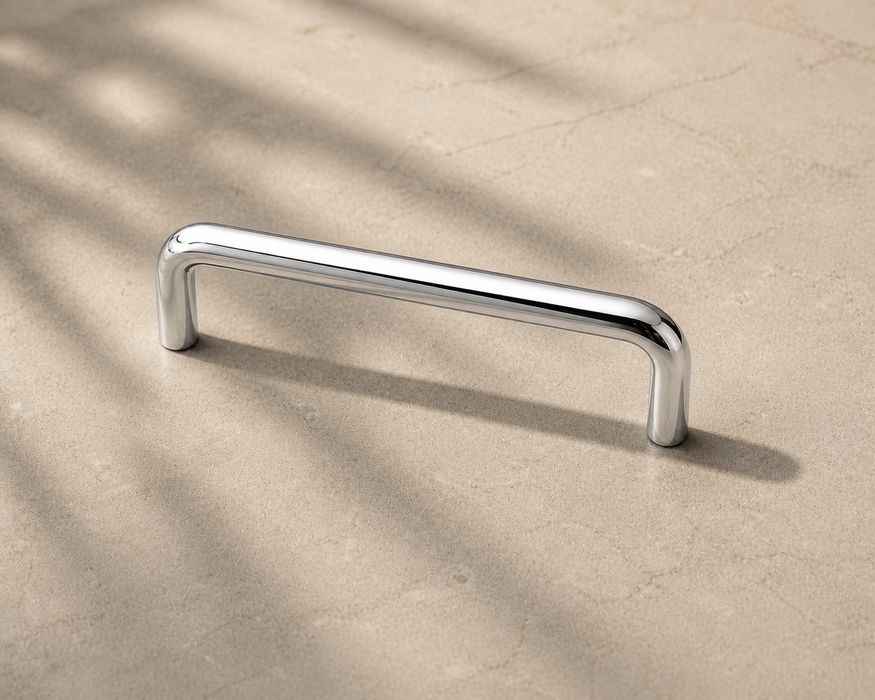CBH 220 bar pull in chrome finish with natural sunlight and soft shadow