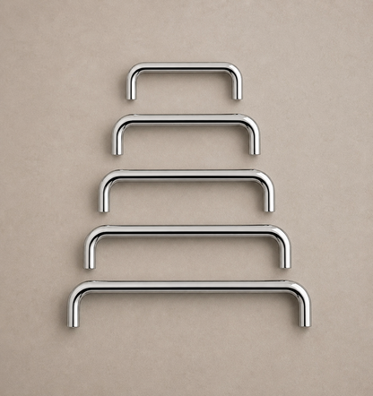 CBH 220 bar pull in bright chrome finish showing multiple sizes arranged from small to large