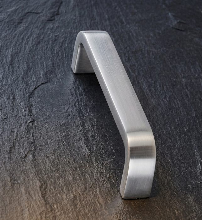 Angled view of CBH 245 Square Return Bar cabinet pull in satin chrome finish