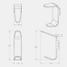 Technical line drawing showing multiple orthographic views and dimensions of a metal coat hook, with measurements.