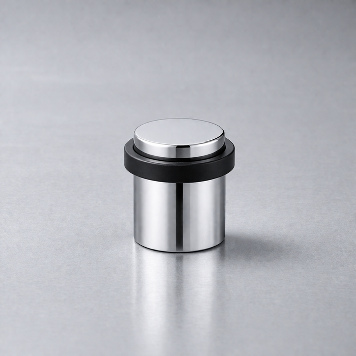 CBH 87 cylindrical floor door stop in bright chrome finish on clean background