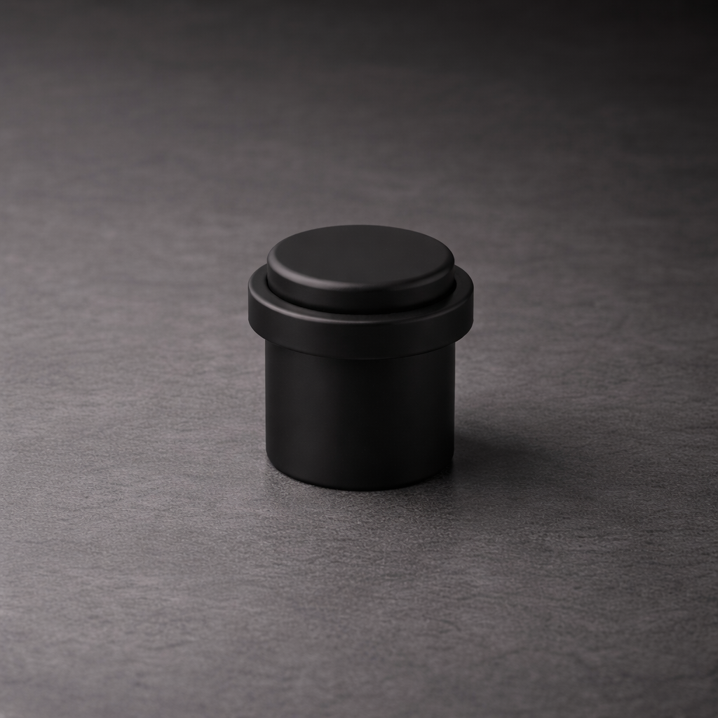 CBH 87 cylindrical floor door stop in flat black finish minimal product view