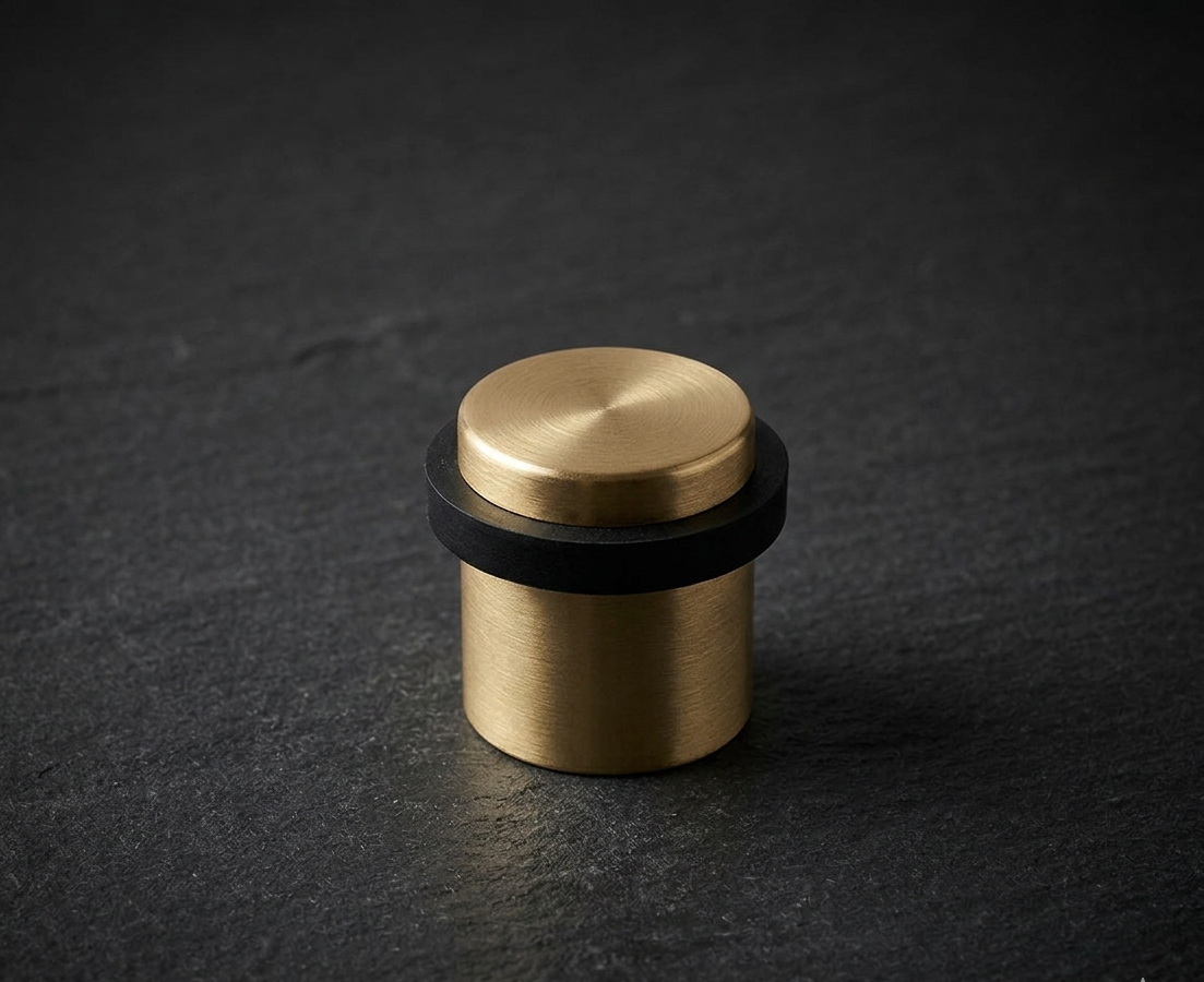 CBH 87 cylindrical floor door stop in antique brass finish with black rubber ring