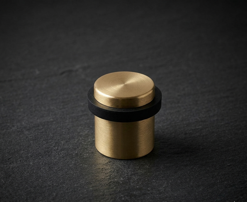 CBH 87 cylindrical floor door stop in antique brass finish with black rubber ring