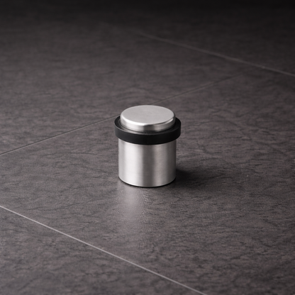 CBH 87 cylindrical floor door stop in satin chrome finish installed on tile floor
