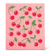 cherries dishcloth pink background close view