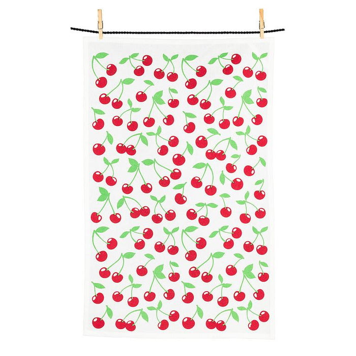 cherries patterned kitchen towel full view