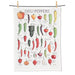 Chili peppers illustrated cotton kitchen towel featuring various colorful pepper types
