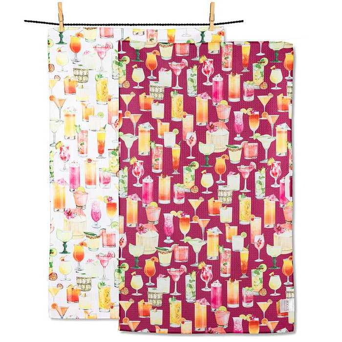 Colorful cocktail kitchen towel pattern double sided eco friendly absorbent fabric