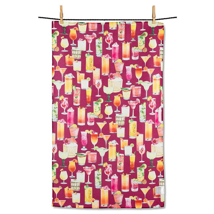 Cocktail print kitchen towel pink pattern double sided absorbent reusable dish towel