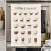 Coffee and espresso kitchen towel hanging in modern kitchen setting