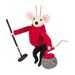 Curling mouse ornament with broom and stone felt decoration