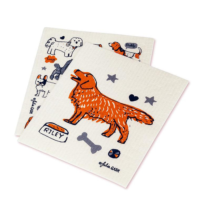 Swedish dishcloth set of 2 with dog design reusable kitchen cleaning cloth