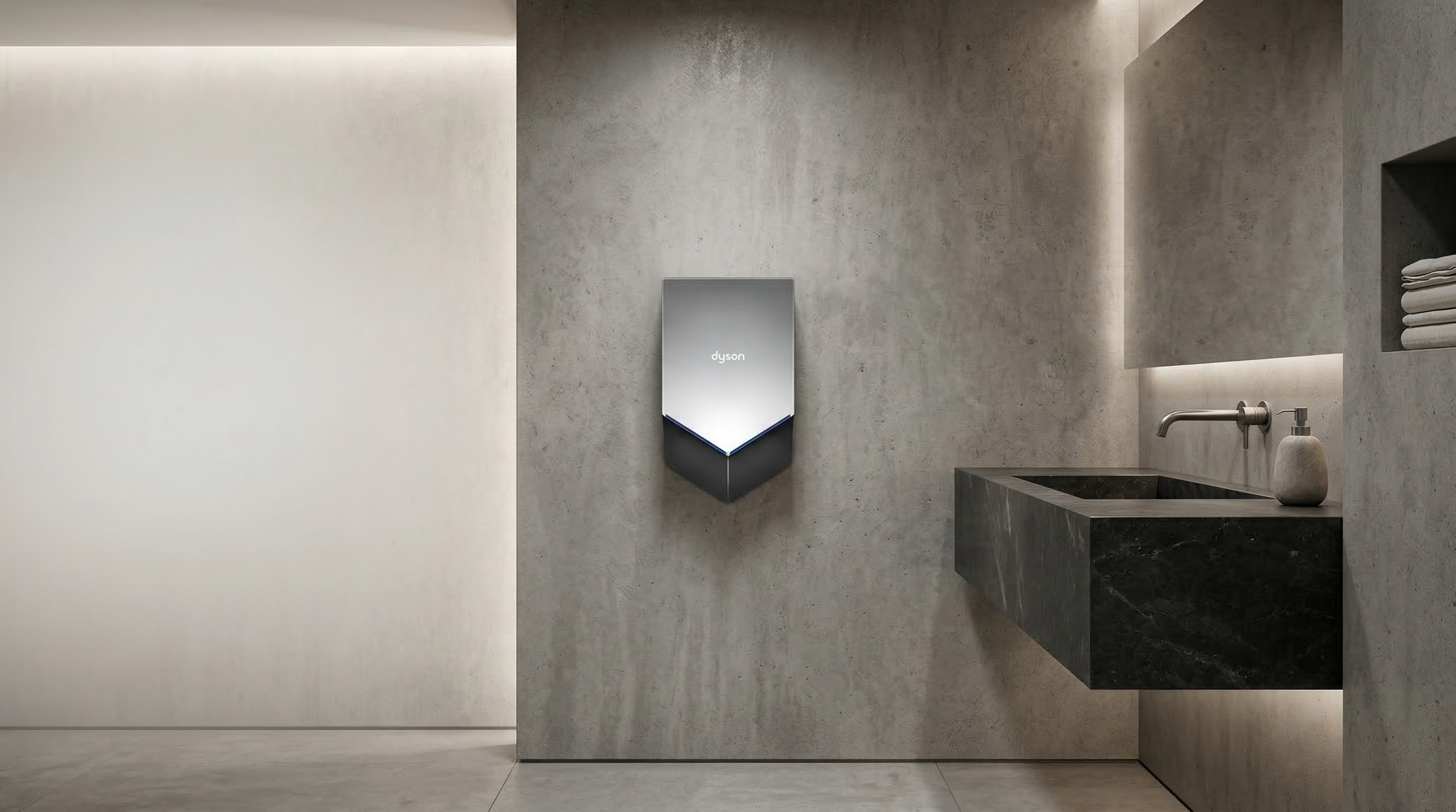 Dyson Airblade V hand dryer installed in modern commercial restroom