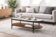 Vista textured glass coffee table styled in a modern living room