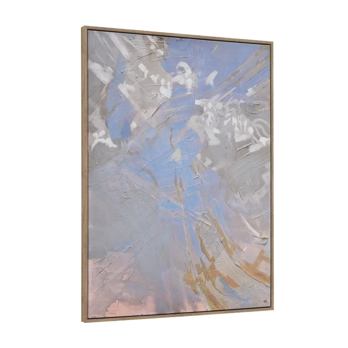 Angled view of Everren Peridot framed abstract canvas wall art