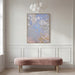 Everren Peridot soft blue abstract canvas displayed above a blush bench