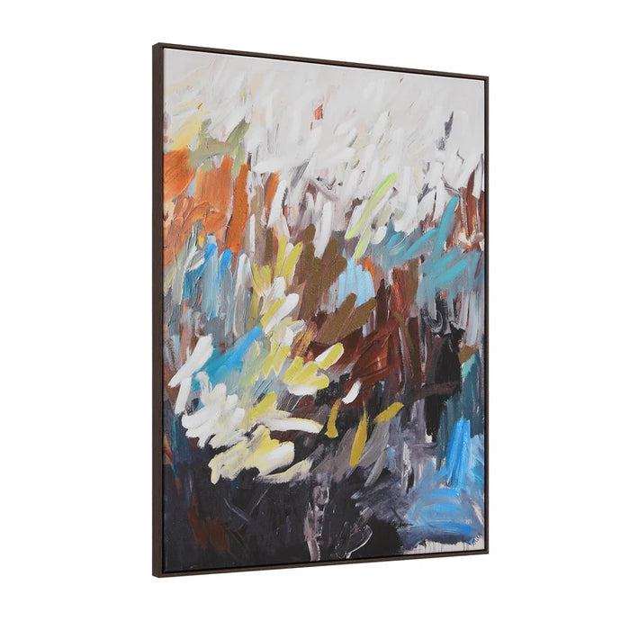Angled view of Everren Poise framed abstract canvas wall art