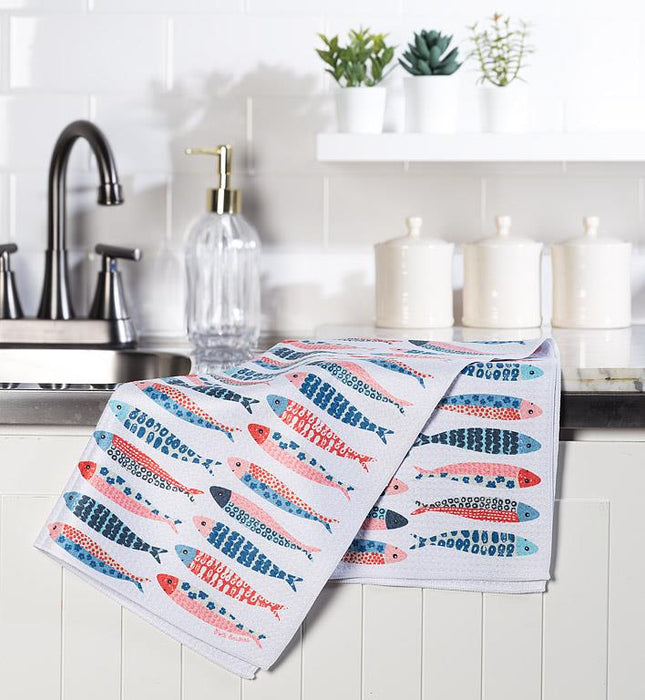 Fish kitchen towels pack of 2 in modern kitchen near sink colorful nautical dish towels
