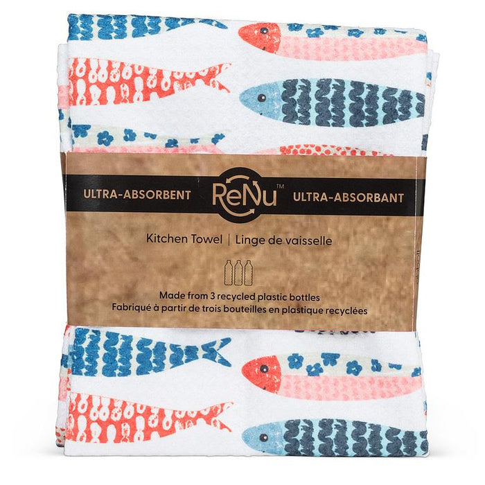 Fish kitchen towels pack of 2 folded with branded band eco friendly dish towels
